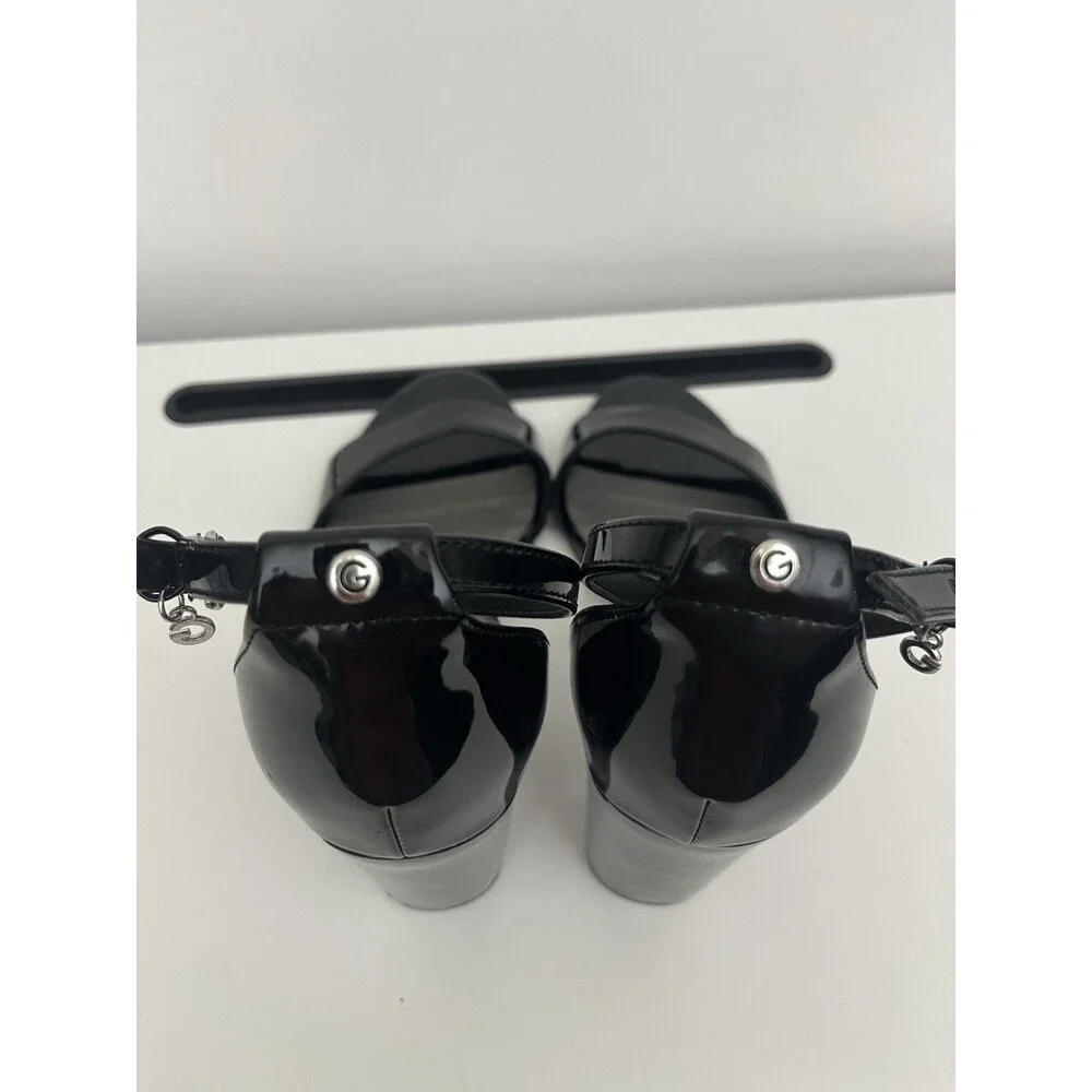 G By Guess Women’s Black Leather Buckle Open Toe Ankle Strap Heels Size 8.5 M